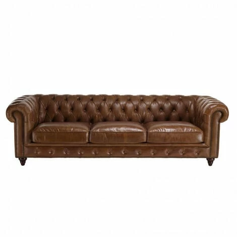 MACABANE GASTON - Canapé Marron CHESTERFIELD Capitonné Vintage 3 Places Cuir Pieds Bois - Marron 3 MACABANE GASTON - Canapé Marron CHESTERFIELD Capitonné Vintage 3 Places Cuir Pieds Bois - Marron – Image 2
