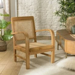 MACABANE ERIS - Fauteuil Marron Clair Mindi Et Cannage - Marron (miel Clair)
