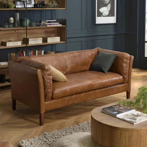 MACABANE GASTON - Canapé Marron MILANO Vintage Cuir 3 Places Pieds Bois - Marron 6 MACABANE GASTON - Canapé Marron MILANO Vintage Cuir 3 Places Pieds Bois - Marron – Image 4