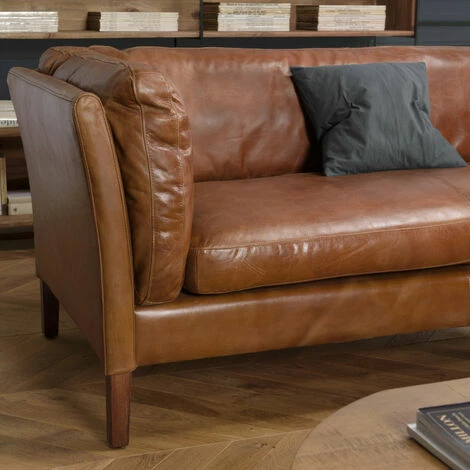 MACABANE GASTON - Canapé Marron MILANO Vintage Cuir 3 Places Pieds Bois - Marron 7 MACABANE GASTON - Canapé Marron MILANO Vintage Cuir 3 Places Pieds Bois - Marron – Image 5