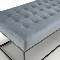 MACABANE ALBANE - Banc En Velours Bleu Clair Capitonné Structure Métal Noir - Bleu Clair / Noir -MACABANE Elegant store 44154438 3