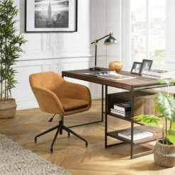 MACABANE ALBANE - Fauteuil Tissu Orange Avec Boutons Pieds Métal Noir - Orange / Noir