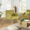 MACABANE ALBANE - Fauteuil Velours Vert Clair Pieds Et Accoudoirs Bois - Vert / Bois Naturel -MACABANE Elegant store 44174908 1