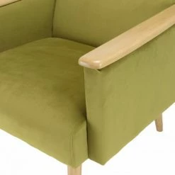 MACABANE ALBANE - Fauteuil Velours Vert Clair Pieds Et Accoudoirs Bois - Vert / Bois Naturel -MACABANE Elegant store 44174908 3