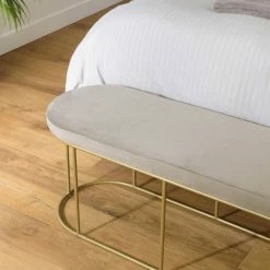 MACABANE ALBANE - Banc Velours Gris Taupe Pieds Arrondis Métal Doré - Taupe / Doré -MACABANE Elegant store 44178076 5