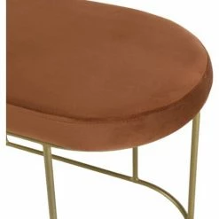 MACABANE ALBANE - Banc Velours Orange Pieds Arrondis Métal Doré - Orange / Doré -MACABANE Elegant store 44178077 3