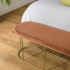 MACABANE ALBANE - Banc Velours Orange Pieds Arrondis Métal Doré - Orange / Doré -MACABANE Elegant store 44178077 5