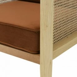 MACABANE ALBANE - Fauteuil Cannage Assise Amovible Velours Orange - Orange / Bois Naturel -MACABANE Elegant store 44178078 3