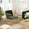 MACABANE ALBANE - Fauteuil Velours Vert Foncé Pieds Métal Doré Accoudoirs Bois Et Cordage - Vert / Doré -MACABANE Elegant store 44178079 1
