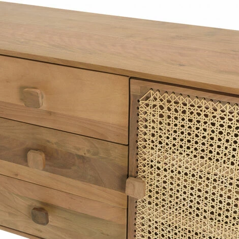 MACABANE ISA - Buffet Marron 2 Portes 3 Tiroirs Bois De Jamelonier Et Cannage Couleur Naturelle - Marron 5 MACABANE ISA - Buffet Marron 2 Portes 3 Tiroirs Bois De Jamelonier Et Cannage Couleur Naturelle - Marron – Image 3