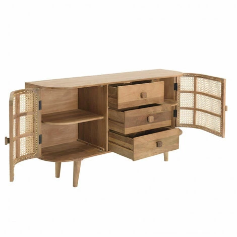 MACABANE ISA - Buffet Marron 2 Portes 3 Tiroirs Bois De Jamelonier Et Cannage Couleur Naturelle - Marron 6 MACABANE ISA - Buffet Marron 2 Portes 3 Tiroirs Bois De Jamelonier Et Cannage Couleur Naturelle - Marron – Image 4