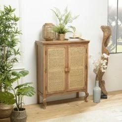 MACABANE ISA - Meuble Marron 2 Portes Bois De Jamelonier Et Cannage Couleur Naturelle - Marron