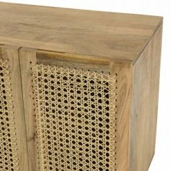 MACABANE ISA - Buffet Marron 5 Portes Bois De Manguier Et Cannage Couleur Naturelle - Marron -MACABANE Elegant store 44470265 3