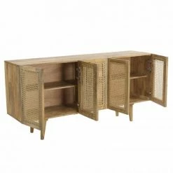 MACABANE ISA - Buffet Marron 5 Portes Bois De Manguier Et Cannage Couleur Naturelle - Marron -MACABANE Elegant store 44470265 4