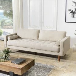 MACABANE NOE - Canapé Beige 4 Places Pieds En Bois - Beige -MACABANE Elegant store 47944177 3