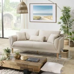 MACABANE NOE - Canapé Beige 3 Places Pieds En Bois - Beige