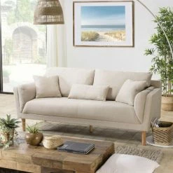 MACABANE NOE - Canapé Beige 3 Places Pieds En Bois - Beige -MACABANE Elegant store 47947880 3