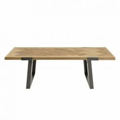 MACABANE CLEMENCE - Table Basse Rectangulaire Plateau Chevrons Bois Et Pieds Métal Noir - Marron/Noir -MACABANE Elegant store 54557322 2