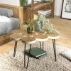 MACABANE SUZY - Table Basse Plateau Rondelles Bois Teck Pieds épingles - Marron/Blanc/Noir