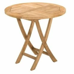 MACABANE HARRIS - Table De Jardin 2 Personnes, Ronde Pliante 80 X 80 Cm En Bois Teck - Marron -MACABANE Elegant store 6969669 2