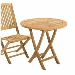 MACABANE HARRIS - Table De Jardin 2 Personnes, Ronde Pliante 80 X 80 Cm En Bois Teck - Marron -MACABANE Elegant store 6969669 3