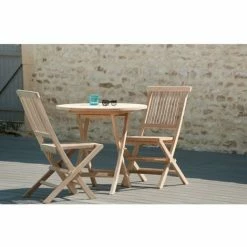 MACABANE HARRIS - Table De Jardin 2 Personnes, Ronde Pliante 80 X 80 Cm En Bois Teck - Marron -MACABANE Elegant store 6969669 4