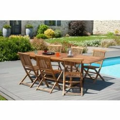 MACABANE HANNA - Table De Jardin 4/6 Personnes - Rectangulaire Extensible 120/180 X 90 Cm En Bois Teck Huilé - Marron