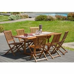 MACABANE HANNA - Table De Jardin 4/6 Personnes - Rectangulaire Extensible 120/180 X 90 Cm En Bois Teck Huilé - Marron -MACABANE Elegant store 7061649 5