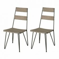MACABANE HYACINTHE - Ensemble De 2 Chaises De Jardin Scandinaves En Bois Teck Teinté Grisé Et Métal - Marron -MACABANE Elegant store 7061655 2
