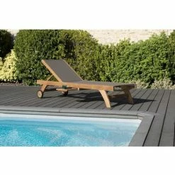MACABANE HARRIS - Bain De Soleil Textilène Couleur Taupe En Bois Teck - Marron
