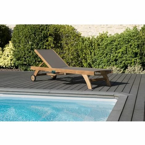 MACABANE HARRIS - Bain De Soleil Textilène Couleur Taupe En Bois Teck - Marron 3 MACABANE HARRIS - Bain De Soleil Textilène Couleur Taupe En Bois Teck - Marron