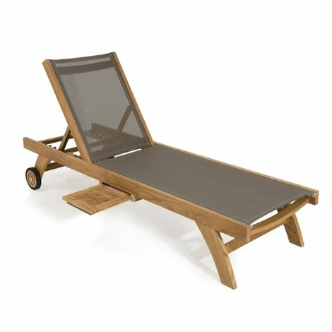 MACABANE HARRIS - Bain De Soleil Textilène Couleur Taupe En Bois Teck - Marron 4 MACABANE HARRIS - Bain De Soleil Textilène Couleur Taupe En Bois Teck - Marron – Image 2