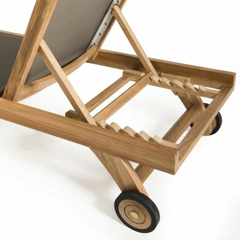 MACABANE HARRIS - Bain De Soleil Textilène Couleur Taupe En Bois Teck - Marron 6 MACABANE HARRIS - Bain De Soleil Textilène Couleur Taupe En Bois Teck - Marron – Image 4