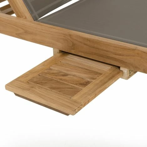 MACABANE HARRIS - Bain De Soleil Textilène Couleur Taupe En Bois Teck - Marron 7 MACABANE HARRIS - Bain De Soleil Textilène Couleur Taupe En Bois Teck - Marron – Image 5