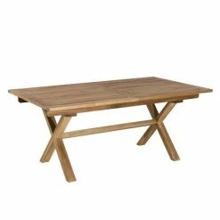 MACABANE HARRIS - Table De Jardin 8/10 Personnes - Rectangulaire Pieds Croisés Extensible 180/240x100 Cm En Bois Teck - Marron -MACABANE Elegant store 7061664 3