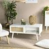 MACABANE SANDRO - Table Basse Blanche 2 Tiroirs 1 Niche Cannage Naturel - Blanc -MACABANE Elegant store 71057083 1