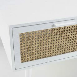 MACABANE SANDRO - Table Basse Blanche 2 Tiroirs 1 Niche Cannage Naturel - Blanc -MACABANE Elegant store 71057083 3