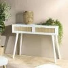 MACABANE SANDRO - Console Blanche 2 Tiroirs Cannage Naturel - Blanc -MACABANE Elegant store 71057085 1