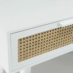 MACABANE SANDRO - Console Blanche 2 Tiroirs Cannage Naturel - Blanc -MACABANE Elegant store 71057085 3