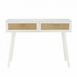 MACABANE SANDRO - Console Blanche 2 Tiroirs Cannage Naturel - Blanc -MACABANE Elegant store 71057085 5