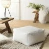 MACABANE ALBANE - Pouf Carré 53x53cm Tissu Bouclette Blanc - Blanc -MACABANE Elegant store 71057088 1