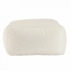 MACABANE ALBANE - Pouf Carré 53x53cm Tissu Bouclette Blanc - Blanc -MACABANE Elegant store 71057088 4
