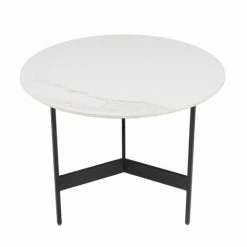 MACABANE DALY - Table Basse Ronde 50x50cm Plateau Effet Marbre Piètement Métal - Blanc / Noir -MACABANE Elegant store 71057090 2