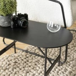 MACABANE DALY - Table Basse Ovale Noire 70x35cm Piètement Métal - Noir -MACABANE Elegant store 71057093 3