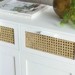 MACABANE SANDRO - Buffet Blanc 2 Portes 2 Tiroirs Cannage Naturel - Blanc -MACABANE Elegant store 71057094 3