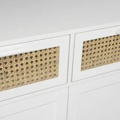 MACABANE SANDRO - Buffet Blanc 2 Portes 2 Tiroirs Cannage Naturel - Blanc -MACABANE Elegant store 71057094 5