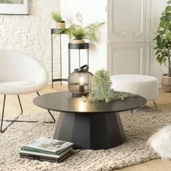 MACABANE DALY - Table Basse Ronde Noire 90x90cm - Noir