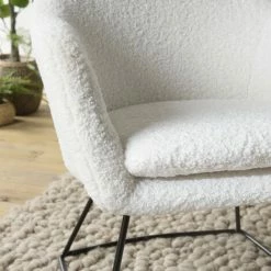 MACABANE ALBANE - Fauteuil Urban Tissu Bouclette Blanc Pieds évasés Métal Noir - Blanc -MACABANE Elegant store 71057098 3