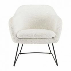MACABANE ALBANE - Fauteuil Urban Tissu Bouclette Blanc Pieds évasés Métal Noir - Blanc -MACABANE Elegant store 71057098 4