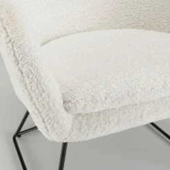 MACABANE ALBANE - Fauteuil Urban Tissu Bouclette Blanc Pieds évasés Métal Noir - Blanc -MACABANE Elegant store 71057098 5